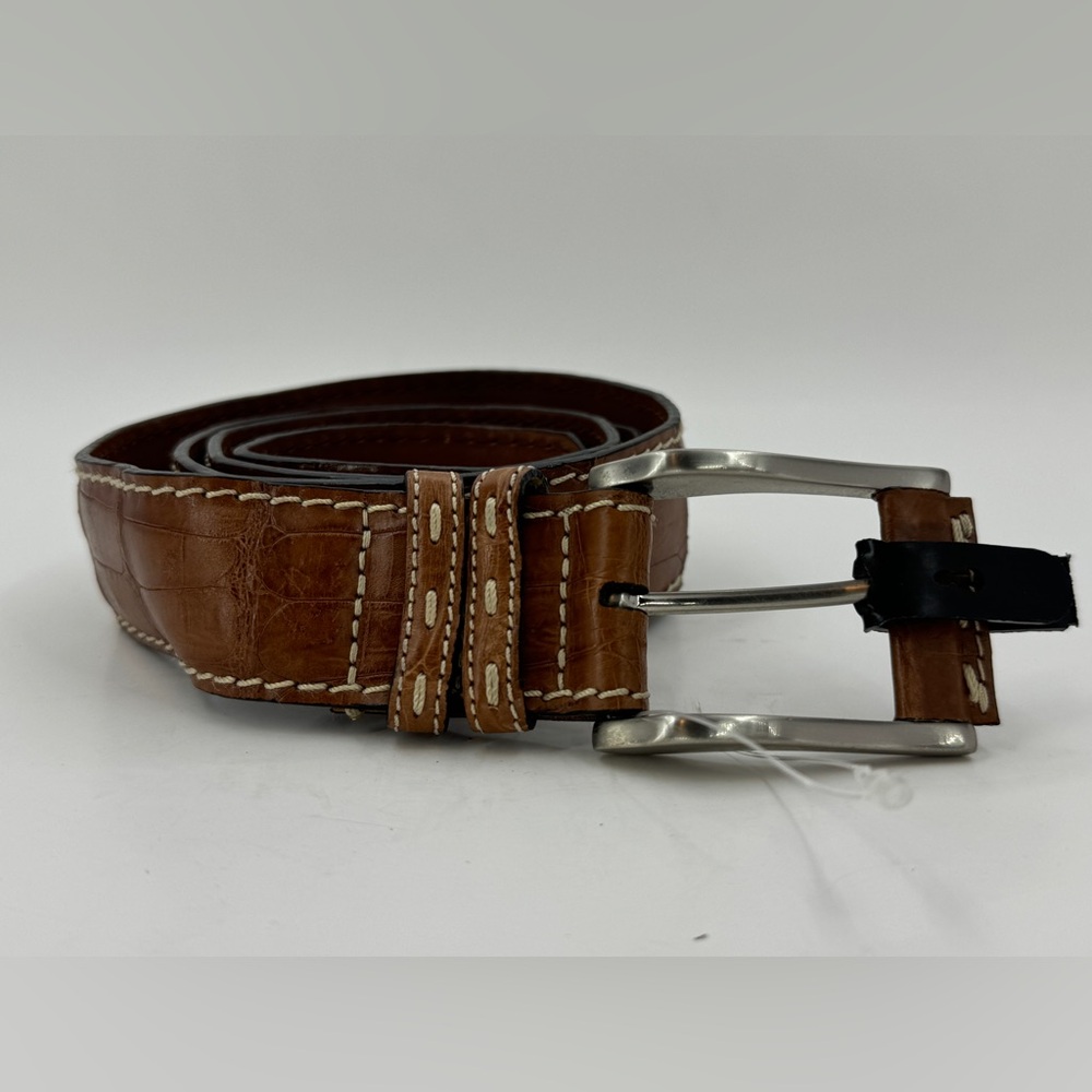 Vtg Tommy Bahama Genuine Crocodile Leather Belt Italian Brass Buckle Cognac 42
